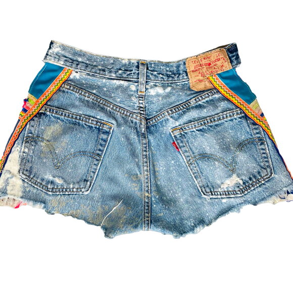 Tricia Fix Vintage Levi's 501 High Rise Cut Off Jean Shorts Side Cut Out RARE 2 - Picture 2 of 7